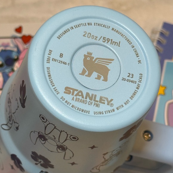 Disney 20 oz Stitch Stanley Tumbler, 3 Stitch notebooks & Stitch charm. NIB - Picture 5 of 6